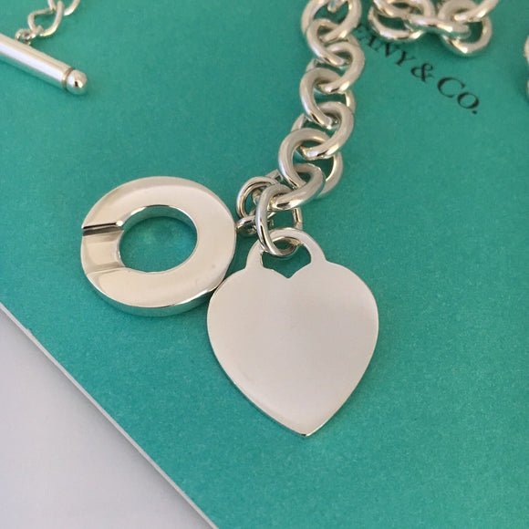 16.5" Tiffany & Co Heart Tag Toggle Necklace Authentic in Serling Silver Blank Heart