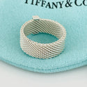 Size 4.5 Tiffany & Co Somerset 4 Diamond Ring Mesh Weave in Sterling Silver - 9
