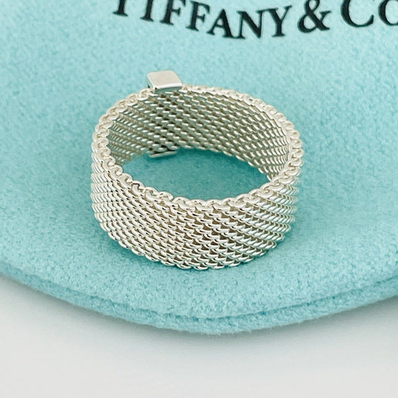 Size 4.5 Tiffany & Co Somerset 4 Diamond Ring Mesh Weave in Sterling Silver