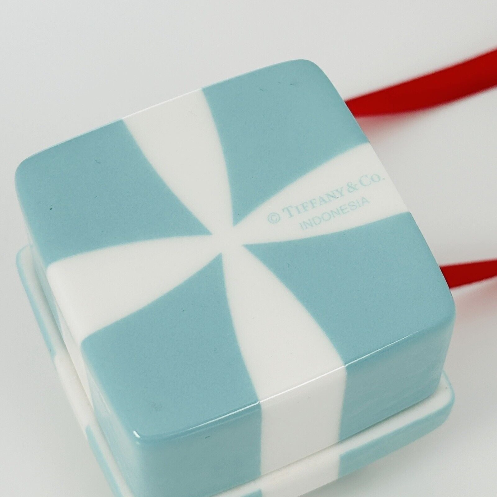 Tiffany Blue Gift Box and Bow Christmas Holiday Ornament