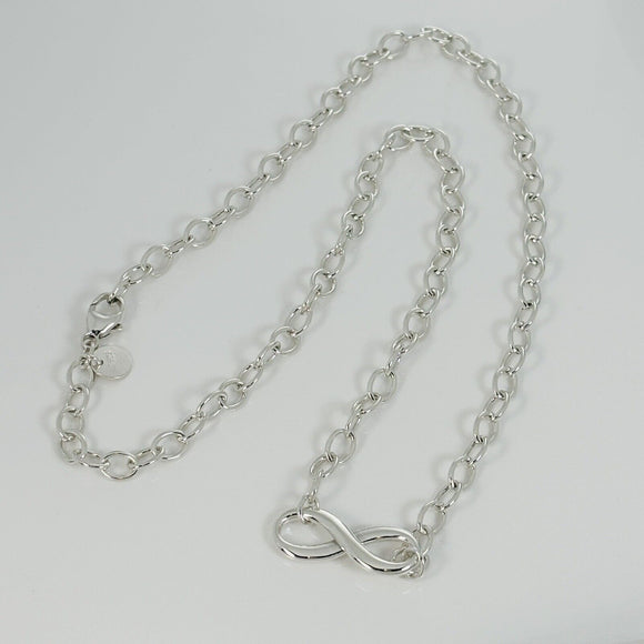 18" Tiffany & Co Infinity Pendant Necklace Large Heavy Oval Links in Silver