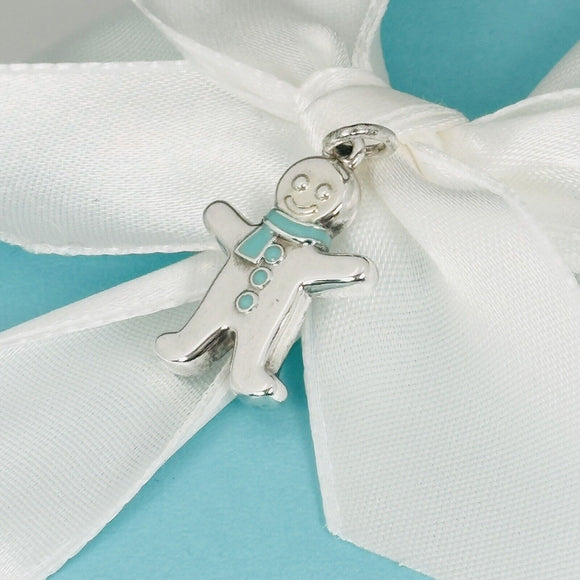 Tiffany & Co Gingerbread Man Christmas Charm in Blue Enamel and Silver