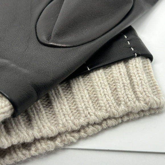 Tiffany & Co Black and Blue Leather and Cashmere Women's Winter Gloves