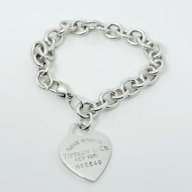 8" Medium-Large Please Return to Tiffany New York Heart Tag Charm Bracelet