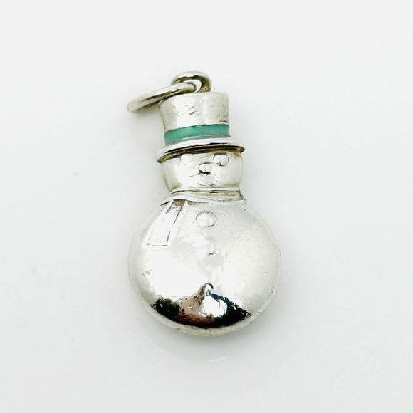Tiffany & Co Christmas Snowman Charm or Pendant in Blue Enamel and Silver