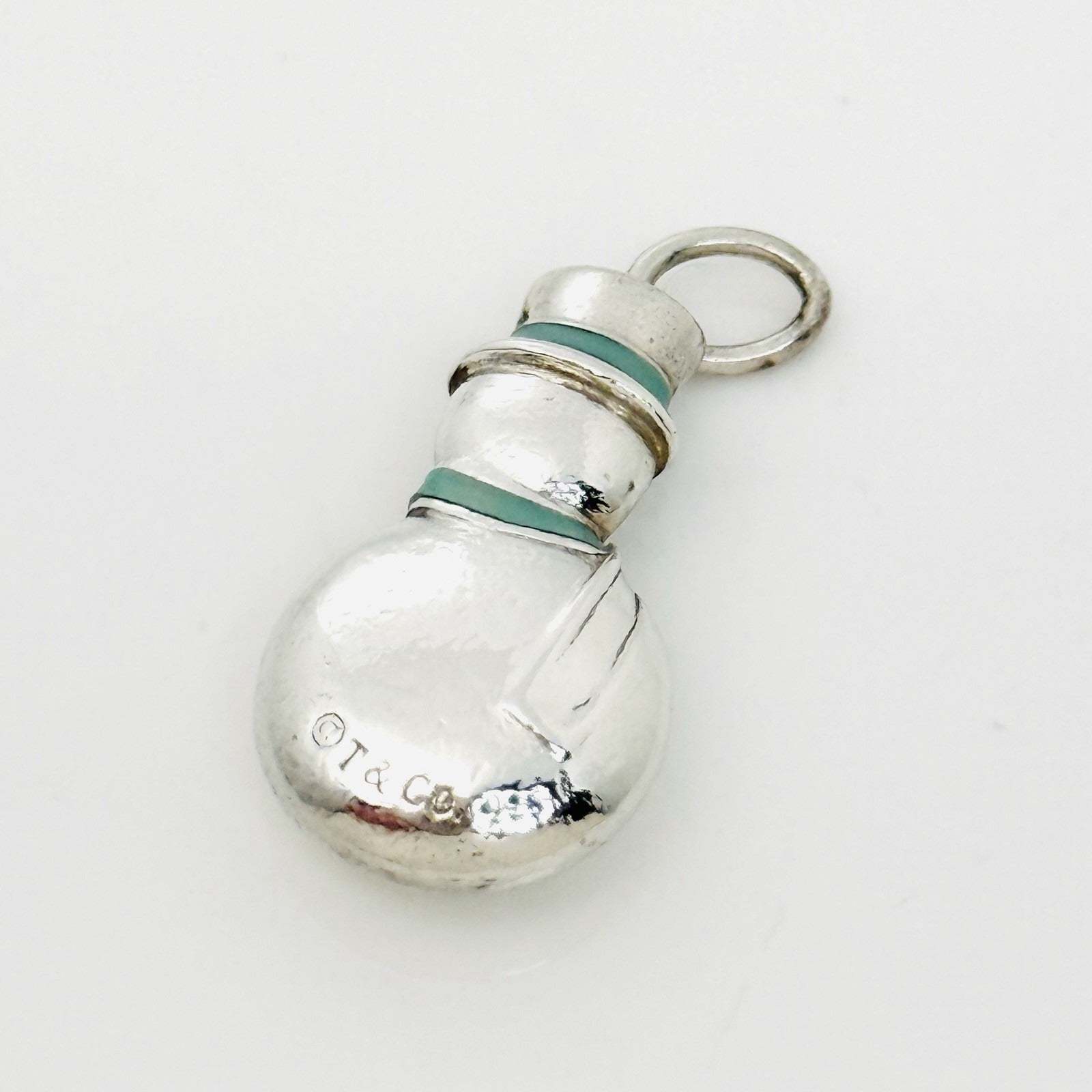 Tiffany & Co Christmas Snowman Charm or Pendant in Blue Enamel and Silver
