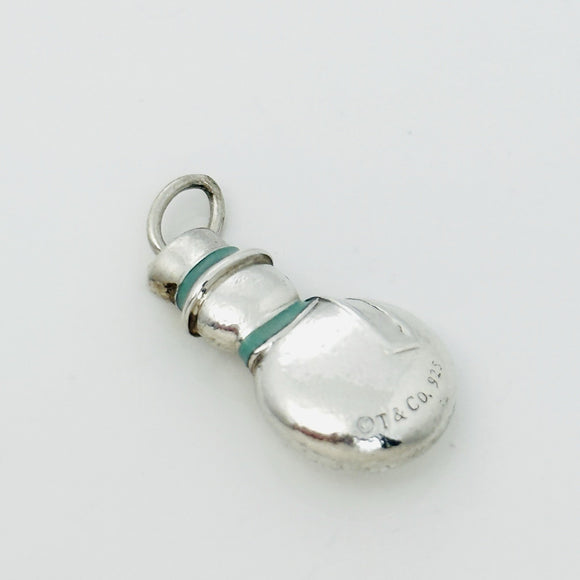 Tiffany & Co Christmas Snowman Charm or Pendant in Blue Enamel and Silver