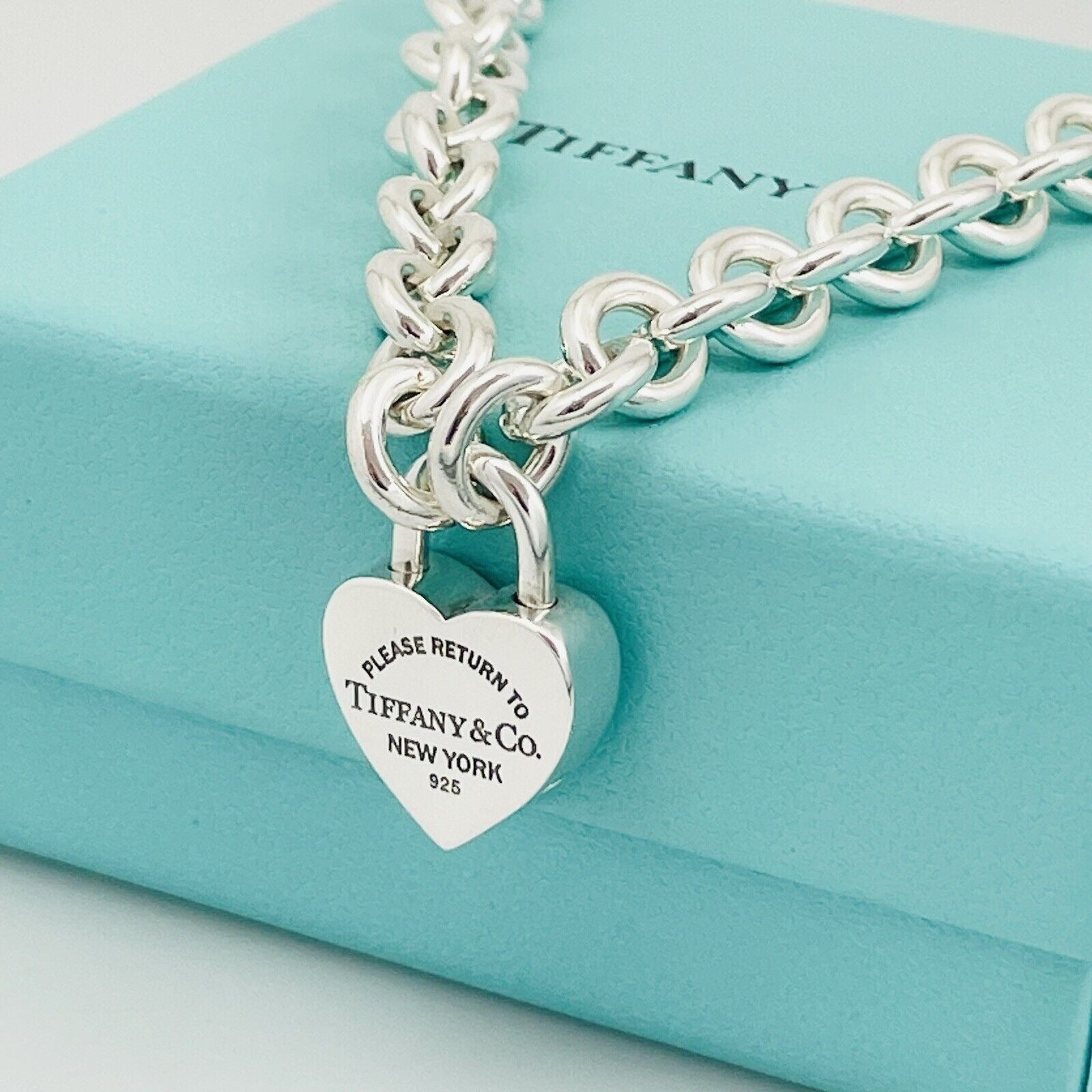 Return to Tiffany & Co Heart Padlock Lock Pendant Necklace in Sterling Silver