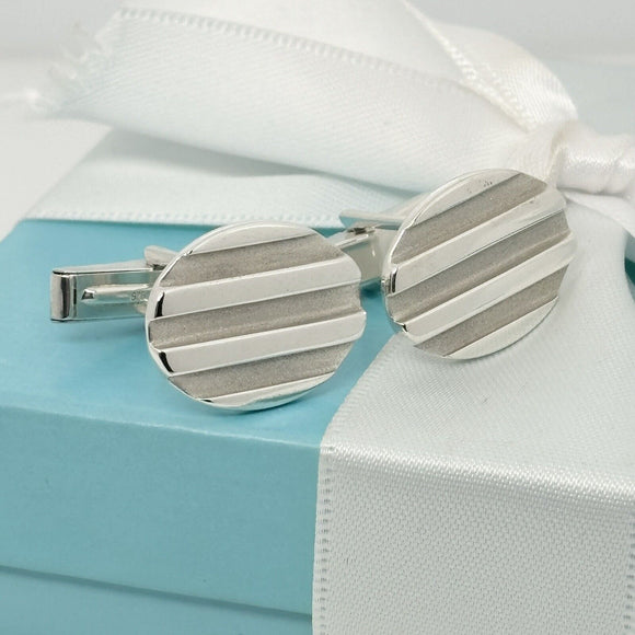 Tiffany & Co Oval Groove Cufflinks in Sterling Silver