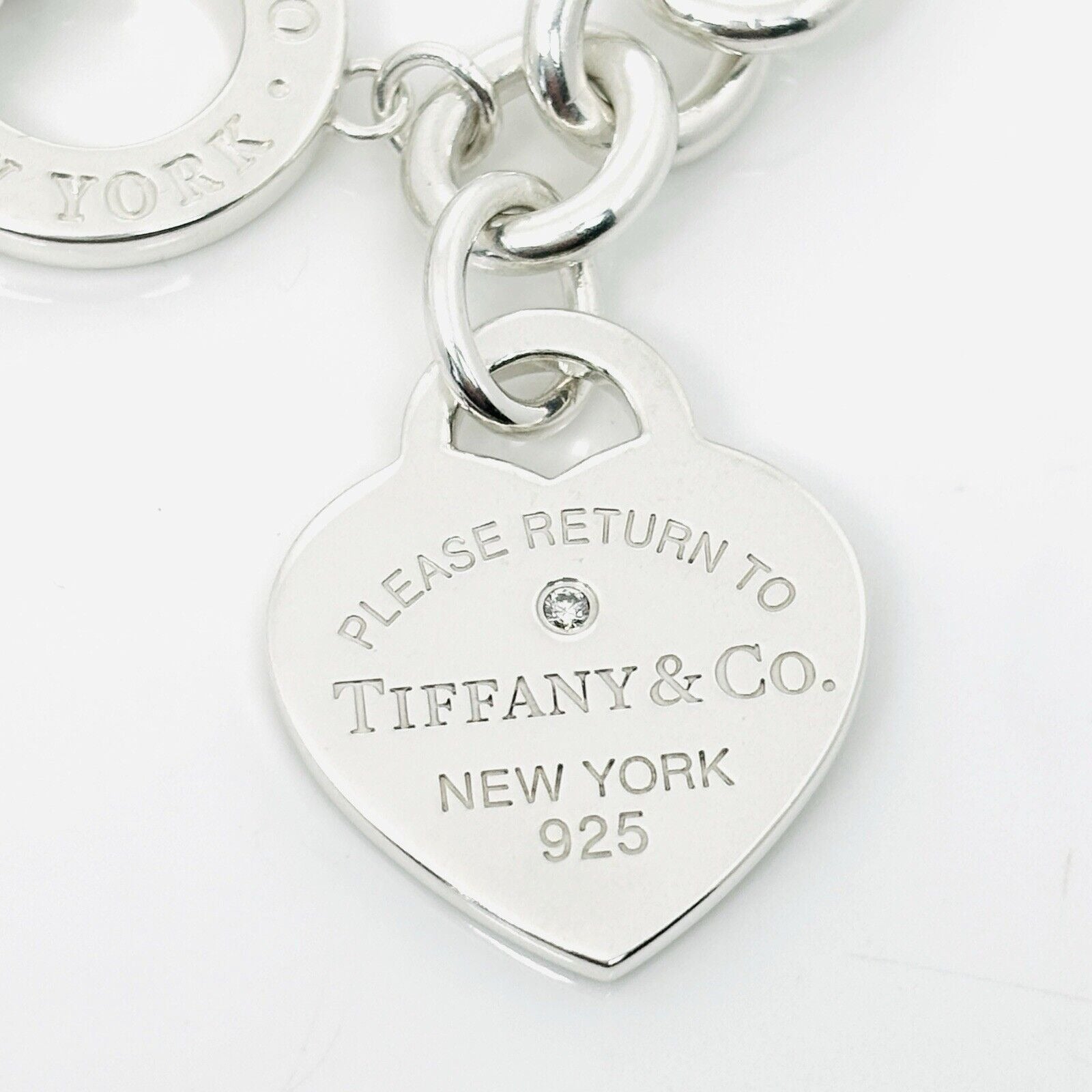 18" Return Tiffany & Co Diamond Heart Tag Toggle Necklace in Sterling Silver