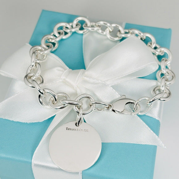 Large 8.5” Tiffany Round Circle Tag Charm Bracelet Engravable Blank