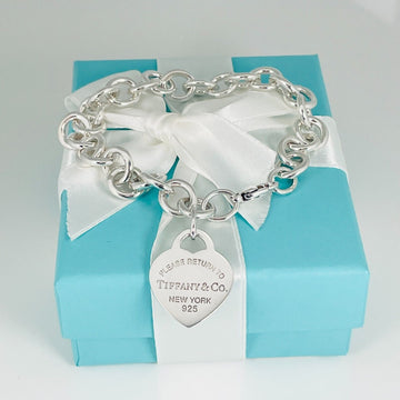 Large 8.5" Return to Tiffany Blue Enamel Heart Tag Charm Bracelet in Silver - 0