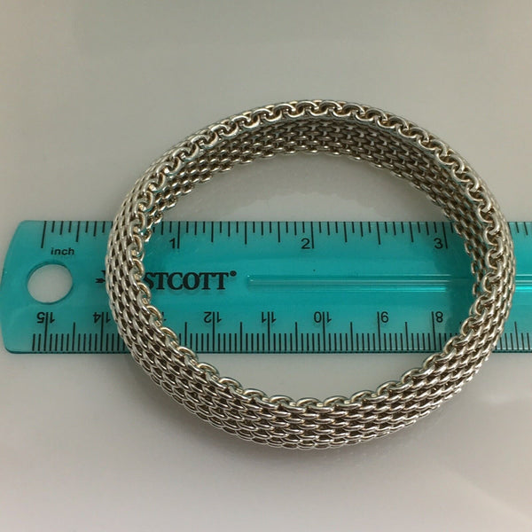 7" SMALL Tiffany & Co Sterling Silver Somerset Mesh Weave Bangle Bracelet - 10