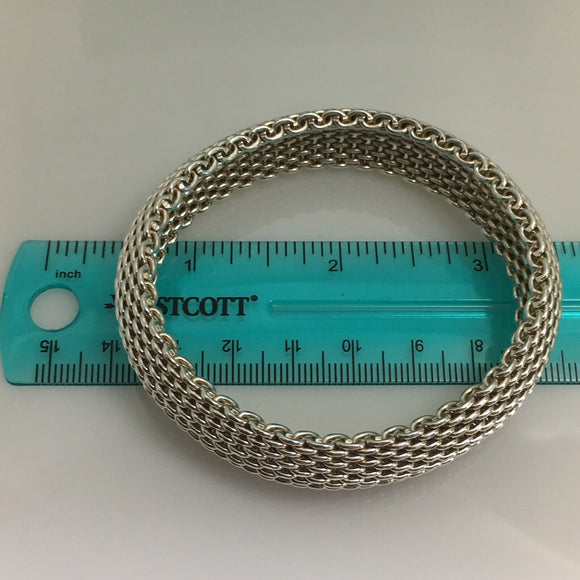 7" SMALL Tiffany & Co Sterling Silver Somerset Mesh Weave Bangle Bracelet
