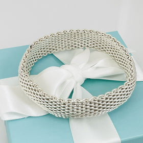 7.5" Tiffany & Co Somerset Flexible Mesh Weave Bangle Bracelet Sterling Silver