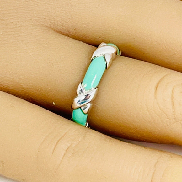 Size 9.5 Tiffany Signature X Kiss Ring in Blue Enamel and Sterling Silver
