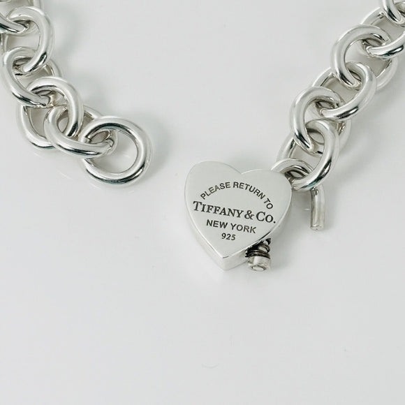 18" Return to Tiffany & Co Heart Padlock Lock Pendant Necklace in Silver