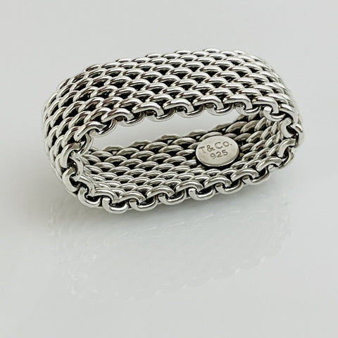 Size 6 Tiffany & Co Somerset Mesh Basket Weave Ring in 925 Sterling Silver