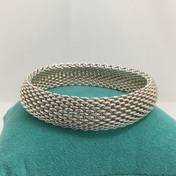7" SMALL Tiffany & Co Sterling Silver Somerset Mesh Weave Bangle Bracelet
