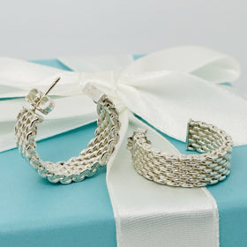 Tiffany & Co Somerset Mesh Hoop Huggie Earrings in Sterling Silver