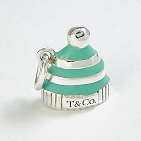 RARE Tiffany & Co Snow Hat Cap Winter Charm or Pendant in Blue Enamel and Silver