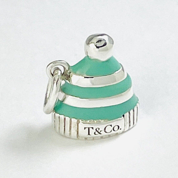 RARE Tiffany & Co Snow Hat Cap Winter Charm or Pendant in Blue Enamel and Silver
