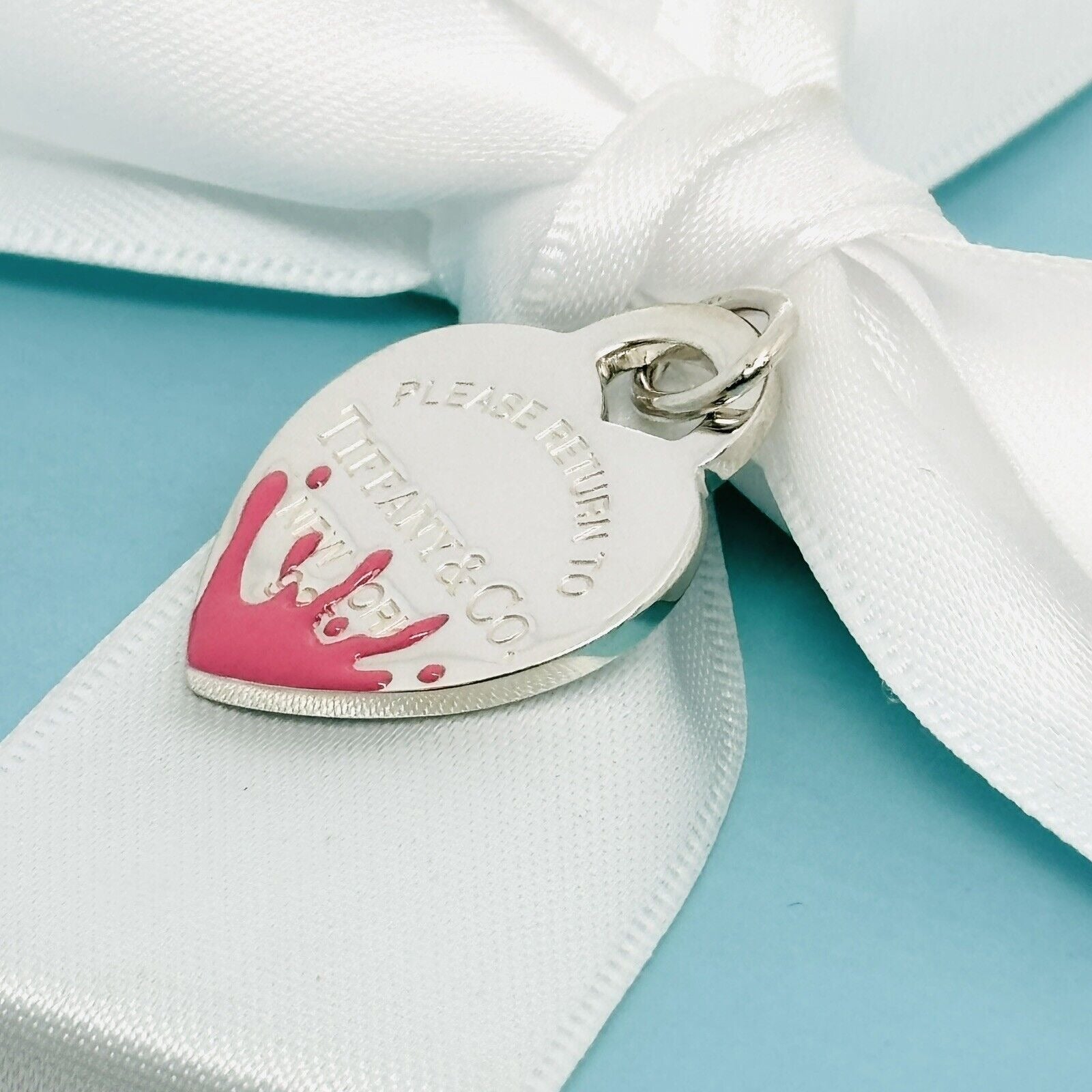 Return to Tiffany Pink Enamel Color Splash Heart Tag Pendant Charm