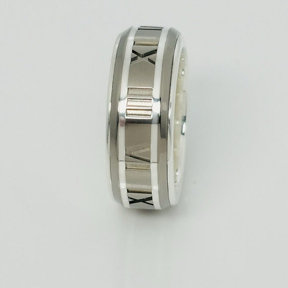 Size 8.5 RARE Tiffany Atlas Ring in Silver and Titanium Mens Unisex