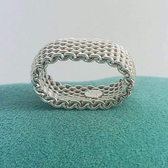 Size 5.5 Tiffany & Co Somerset Mesh Weave Unisex Ring in Sterling Silver