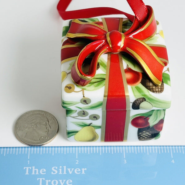 Tiffany Holiday Gift Box and Bow Christmas Holiday Ornament Bone China Porcelain - 8