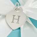 Tiffany Silver Letter H Alphabet Initial Heart Notes Engraved Charm Pendant - 1