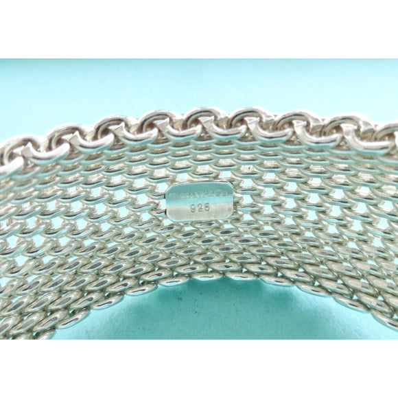 Tiffany Wide Somerset Bracelet Mesh Weave Flexible Bangle in Sterling Silver