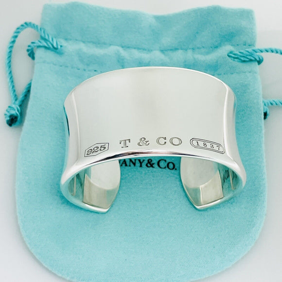 Size Small 6.25" Tiffany & Co 1837 Extra Wide Cuff Bracelet in Silver