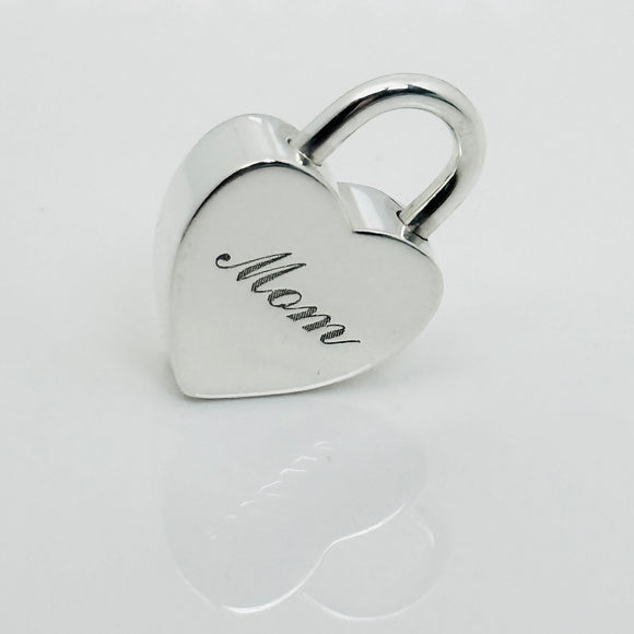 Tiffany & Co MOM Mother Heart Padlock Charm Pendant in Sterling Silver