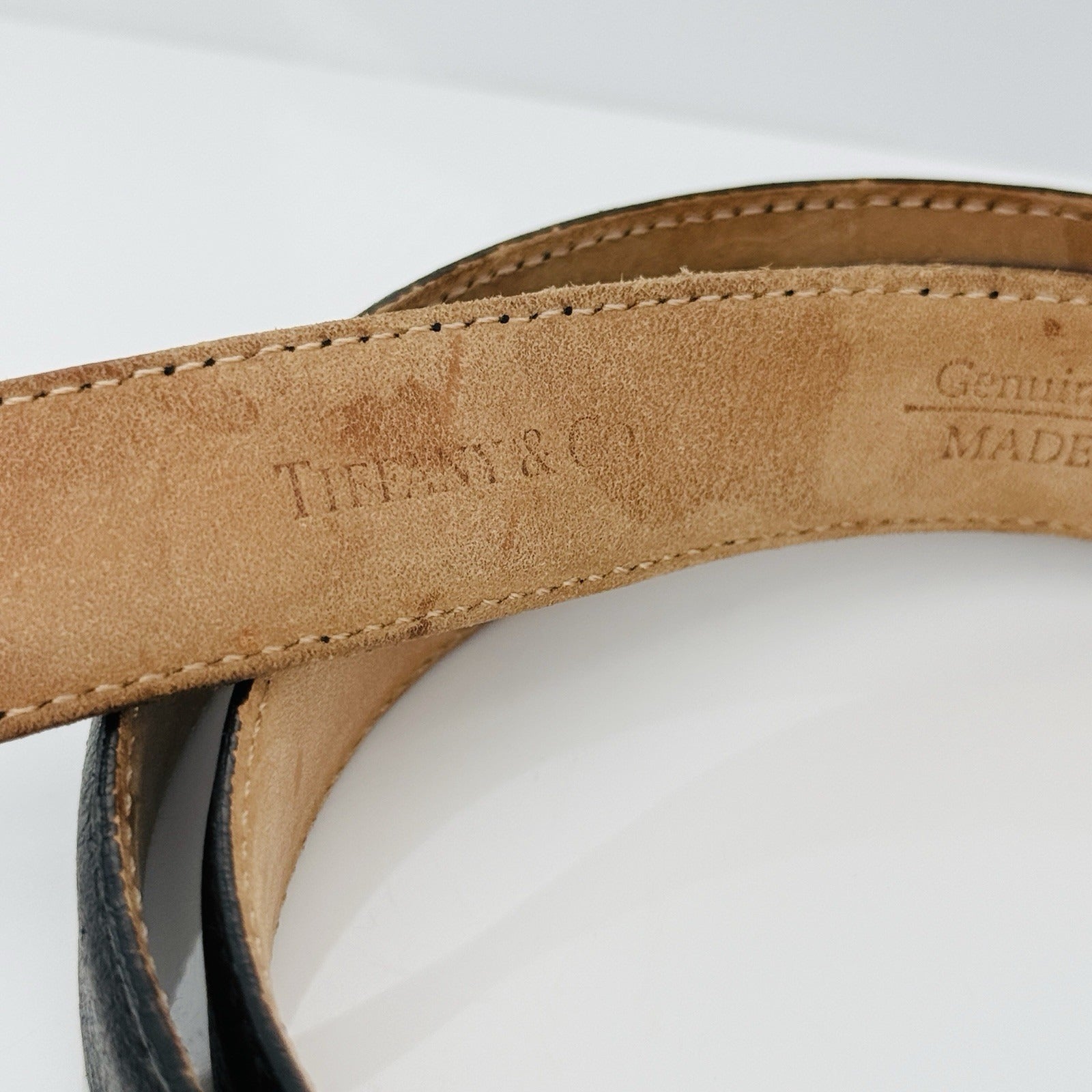 Tiffany & Co Black Leather Calfskin Mens Belt Size 42