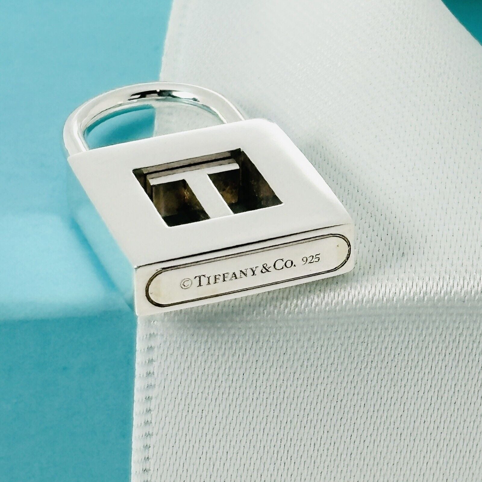 Tiffany & Co Sterling Silver Letter T Alphabet Initial Padlock Charm Pendant - 0