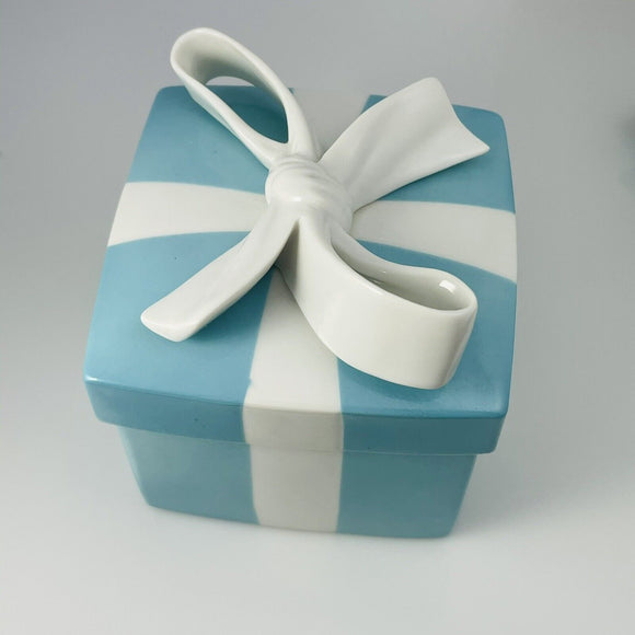 4.3" Large Tiffany Porcelain Blue Trinket Gift Box Ceramic Jewelry Container