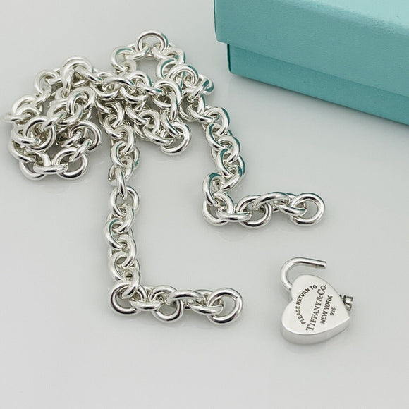 Return to Tiffany & Co Heart Padlock Lock Pendant Necklace in Sterling Silver