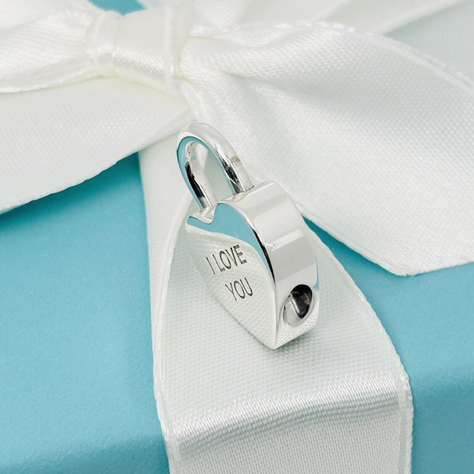 Tiffany & Co I  LOVE YOU Heart Padlock Charm Pendant in Sterling Silver