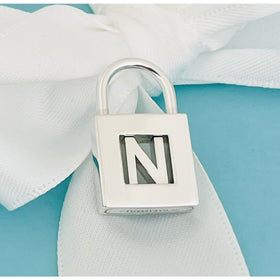 Tiffany & Co Letter N Alphabet Initial Padlock  Notes Charm Pendant in Silver