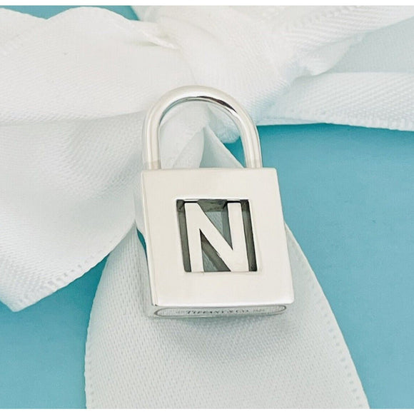 Tiffany & Co Letter N Alphabet Initial Padlock  Notes Charm Pendant in Silver