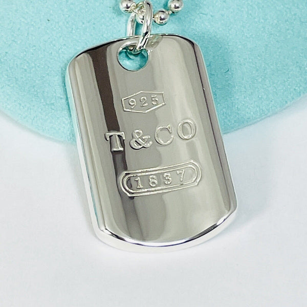24" Tiffany & Co 1837 Dog ID Tag on Bead Chain Necklace Mens Unisex - 2