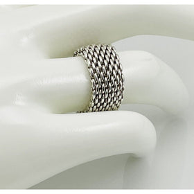 Size 10  Tiffany & Co Somerset Mesh Weave Mens Unisex Ring in Sterling Silver