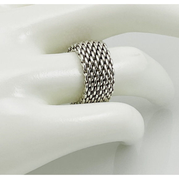 Size 10  Tiffany & Co Somerset Mesh Weave Mens Unisex Ring in Sterling Silver