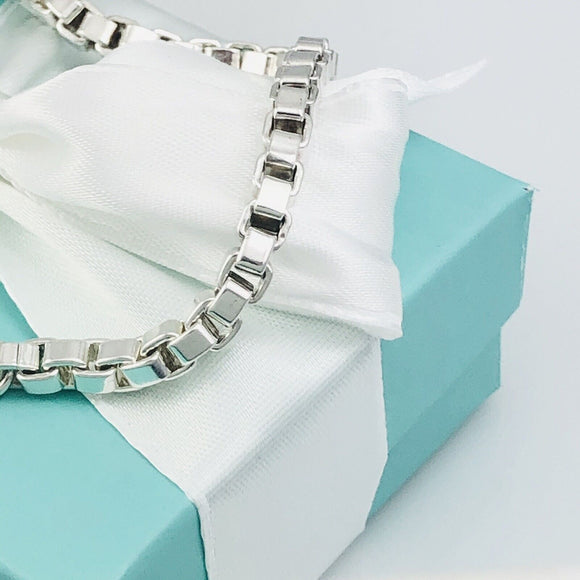 7” SMALL Tiffany & Co Venetian Box Link Bracelet in Sterling Silver