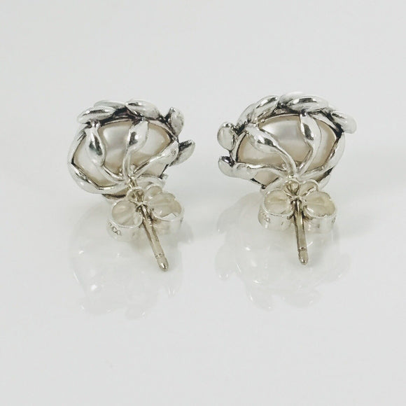 Tiffany Small 6mm Pearl Olive Leaf Earring by Paloma Picasso Stud in Silver