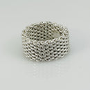 RARE Size 3.5 Tiffany & Co Somerset Mesh Weave Flexible Ring in 925 Silver-2