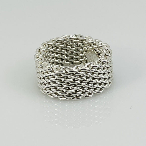 RARE Size 3.5 Tiffany & Co Somerset Mesh Weave Flexible Ring in 925 Silver
