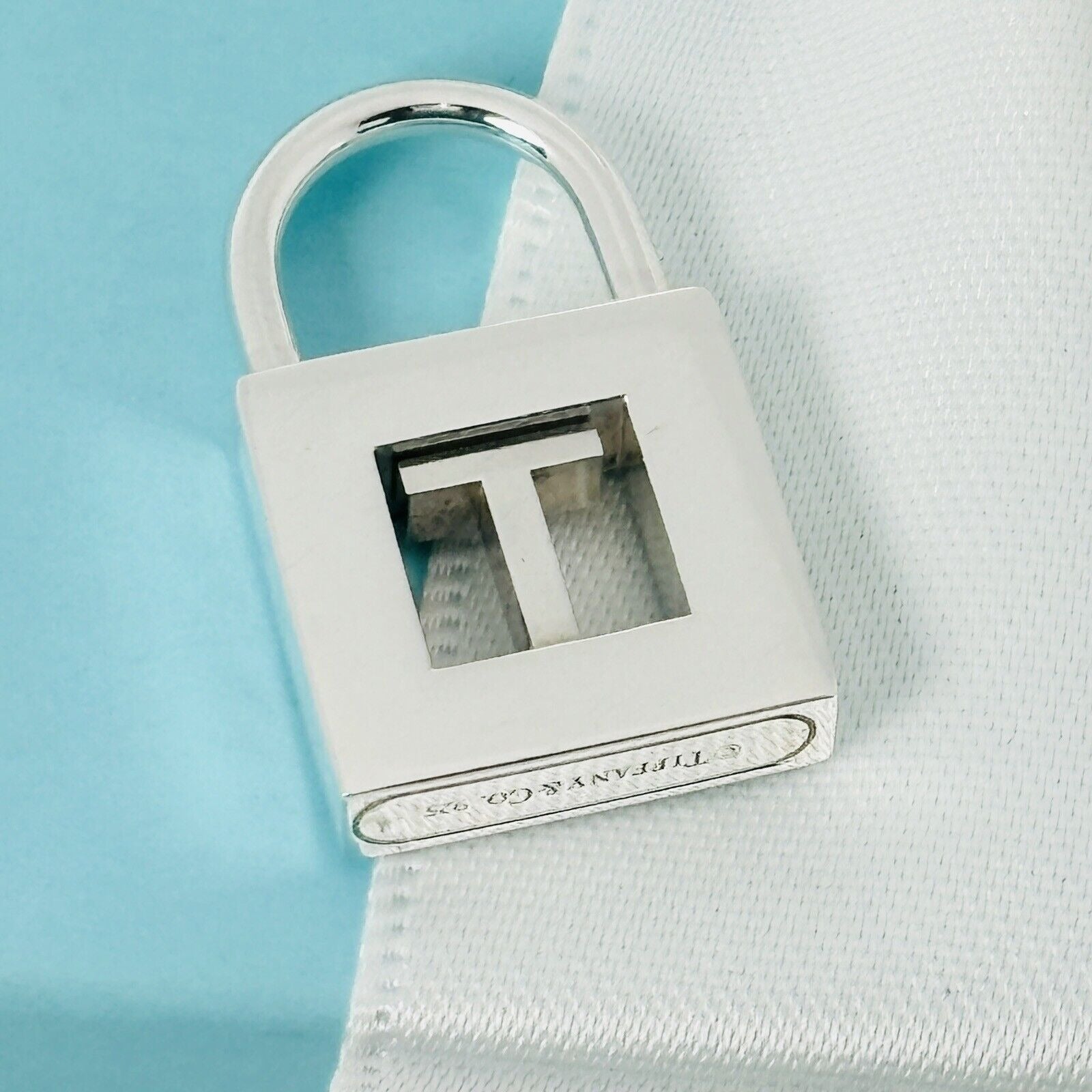 Tiffany & Co Sterling Silver Letter T Alphabet Initial Padlock Charm Pendant