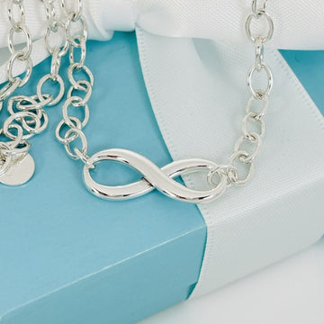 18" Tiffany & Co Infinity Pendant Necklace Large Heavy Oval Links in Silver - 0